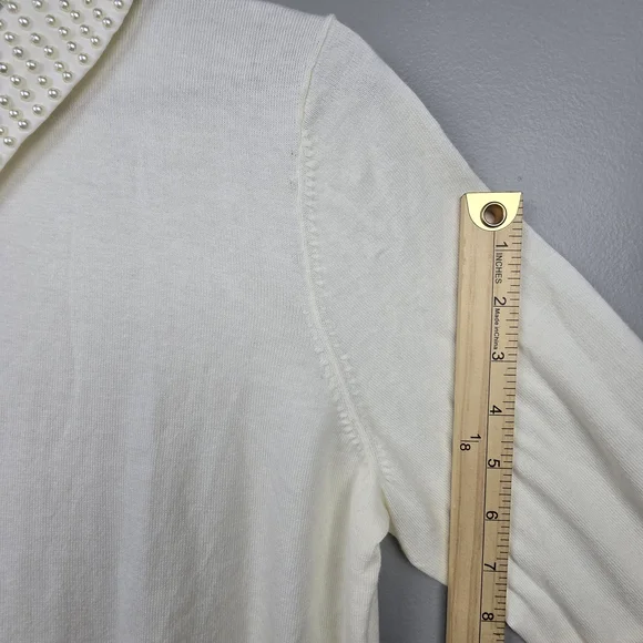 RSVP By Talbots Pearl Embelllished Top 3/4 Sleeve Ivory‎ Women Sz L Classic Chic - Picture 13 of 14